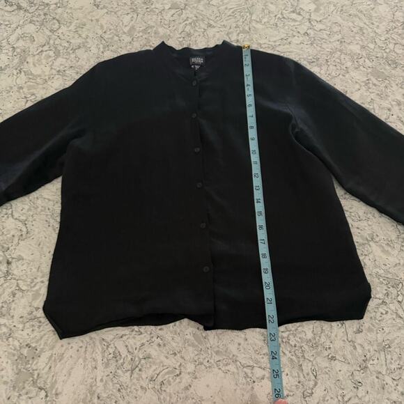 Eileen Fisher 100% Linen Jacket Blouse Top Black Size Medium Petite Woven - Picture 6 of 10